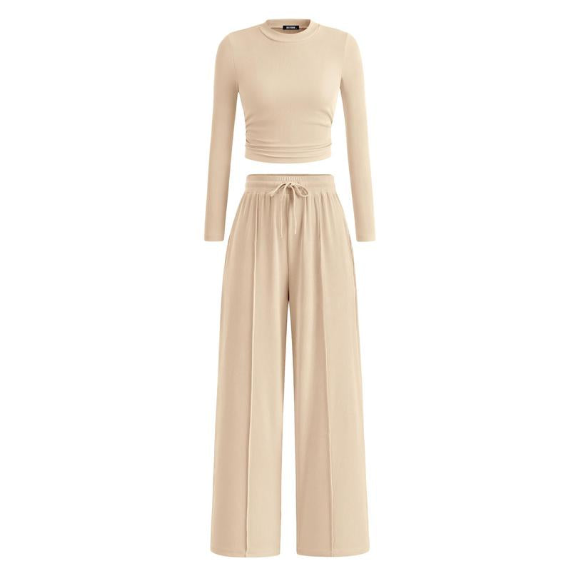 Mirela™ | Ribbed Knit Crop Top and Pants Set