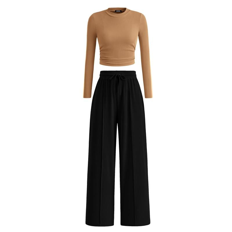 Mirela™ | Ribbed Knit Crop Top and Pants Set