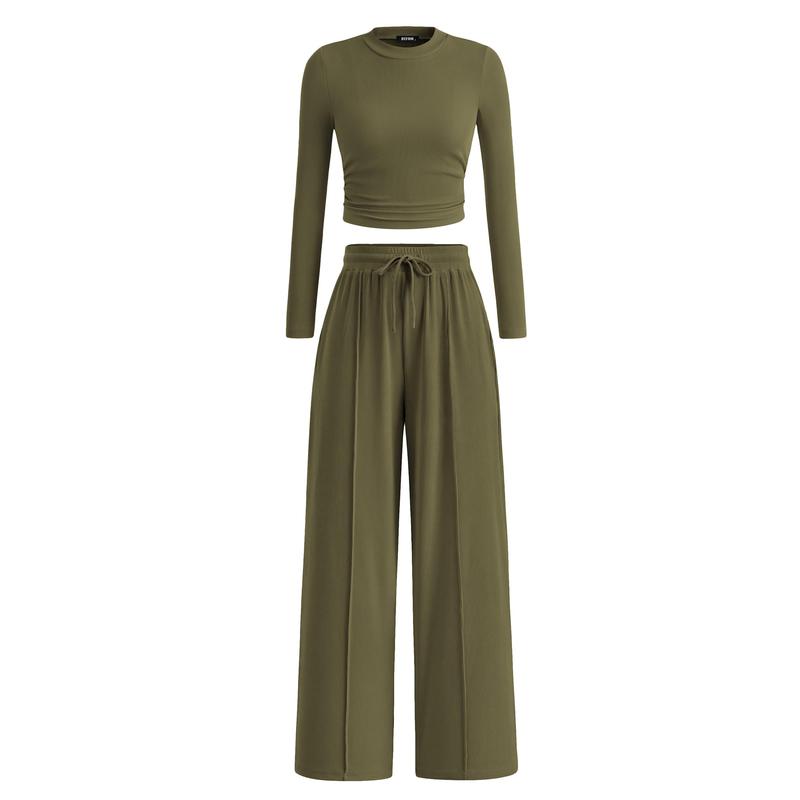 Mirela™ | Ribbed Knit Crop Top and Pants Set
