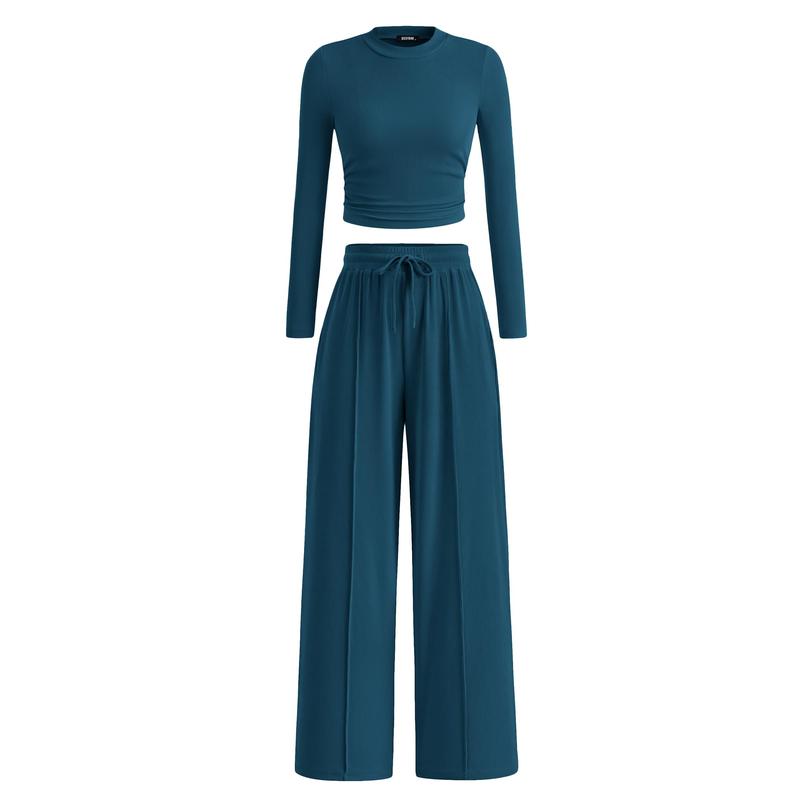 Mirela™ | Ribbed Knit Crop Top and Pants Set