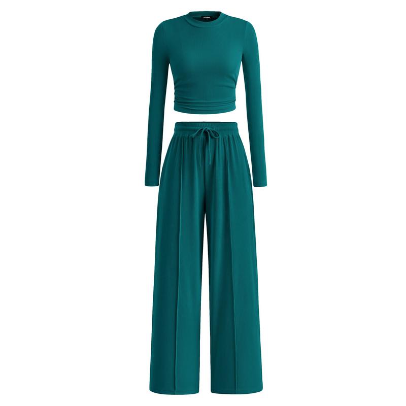 Mirela™ | Ribbed Knit Crop Top and Pants Set