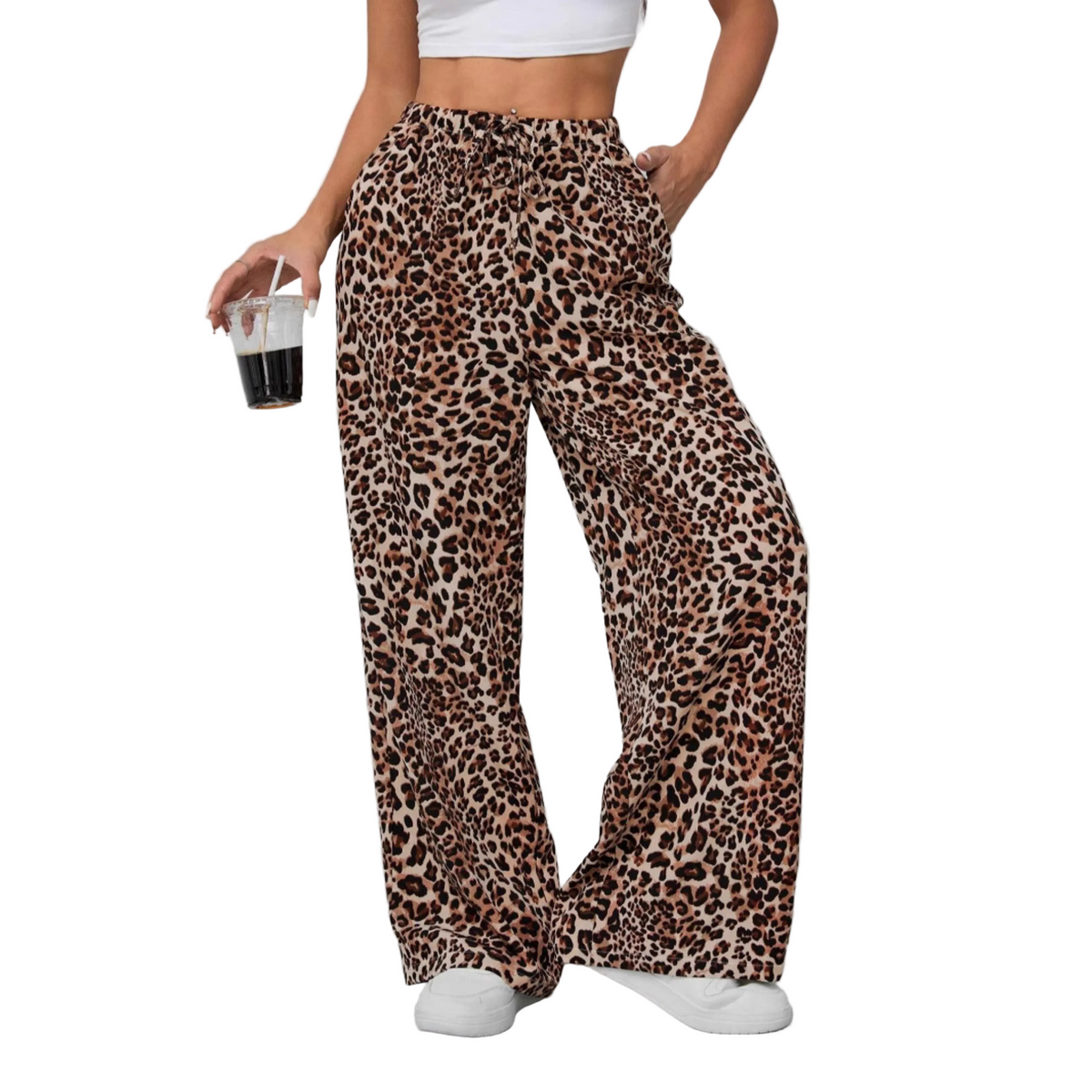 Syala™ | Leopard Tie Front Wide Leg Pants