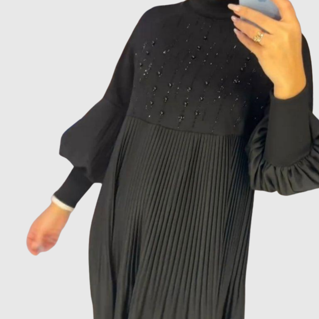 Elodie | Pleated Puff-Sleeve Gown