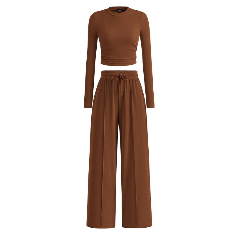 Mirela™ | Ribbed Knit Crop Top and Pants Set