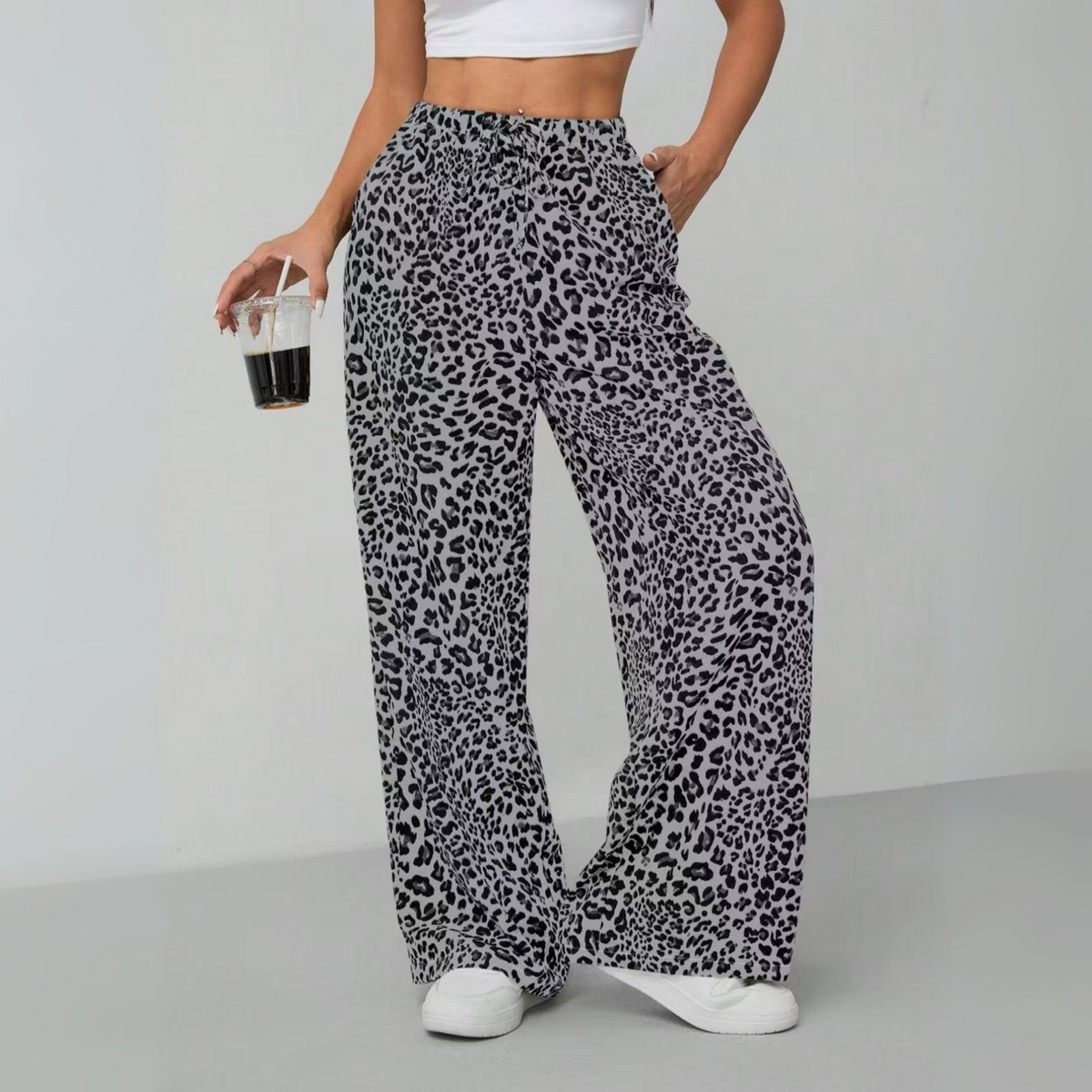 Syala™ | Leopard Tie Front Wide Leg Pants