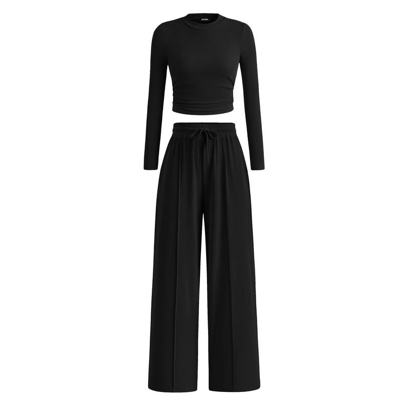 Mirela™ | Ribbed Knit Crop Top and Pants Set