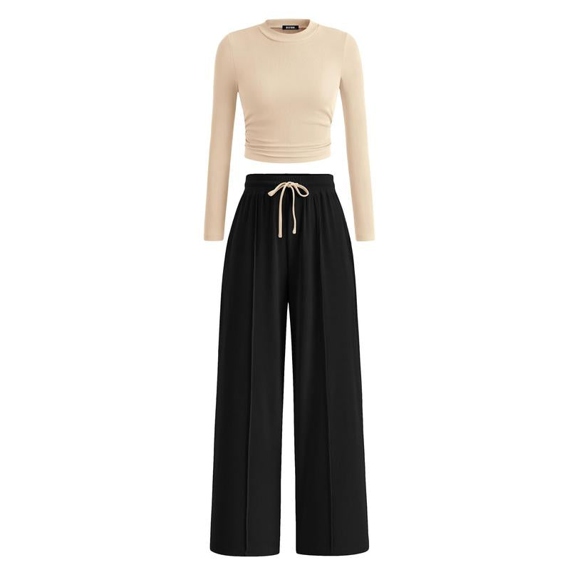 Mirela™ | Ribbed Knit Crop Top and Pants Set