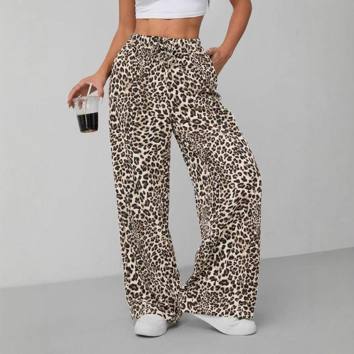 Syala™ | Leopard Tie Front Wide Leg Pants