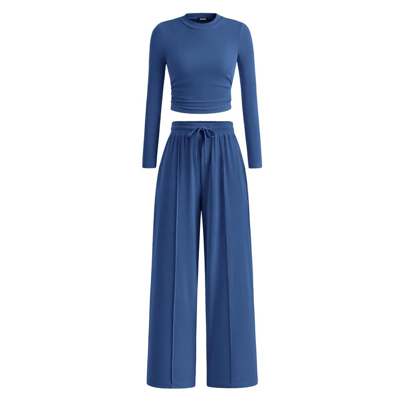 Mirela™ | Ribbed Knit Crop Top and Pants Set