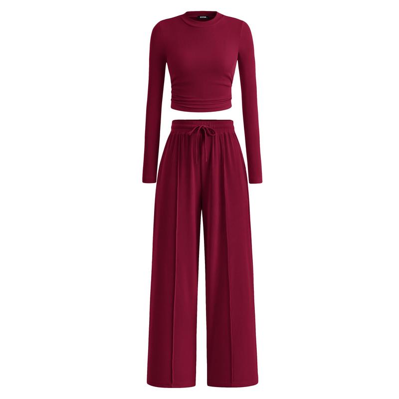 Mirela™ | Ribbed Knit Crop Top and Pants Set
