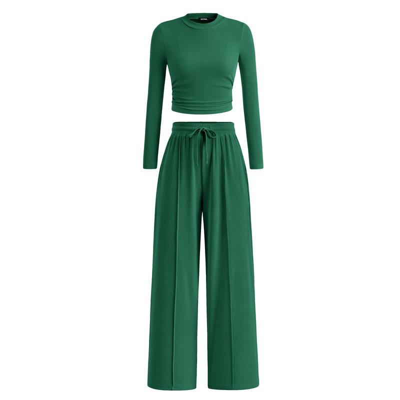 Mirela™ | Ribbed Knit Crop Top and Pants Set