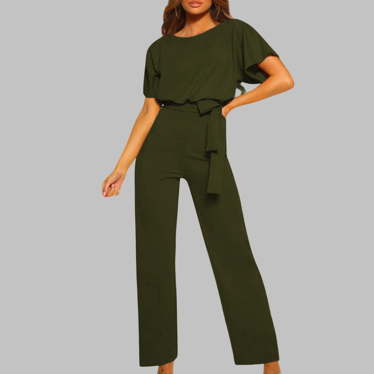 Wannon™ | Tie Front Batwing Sleeve Jumpsuit