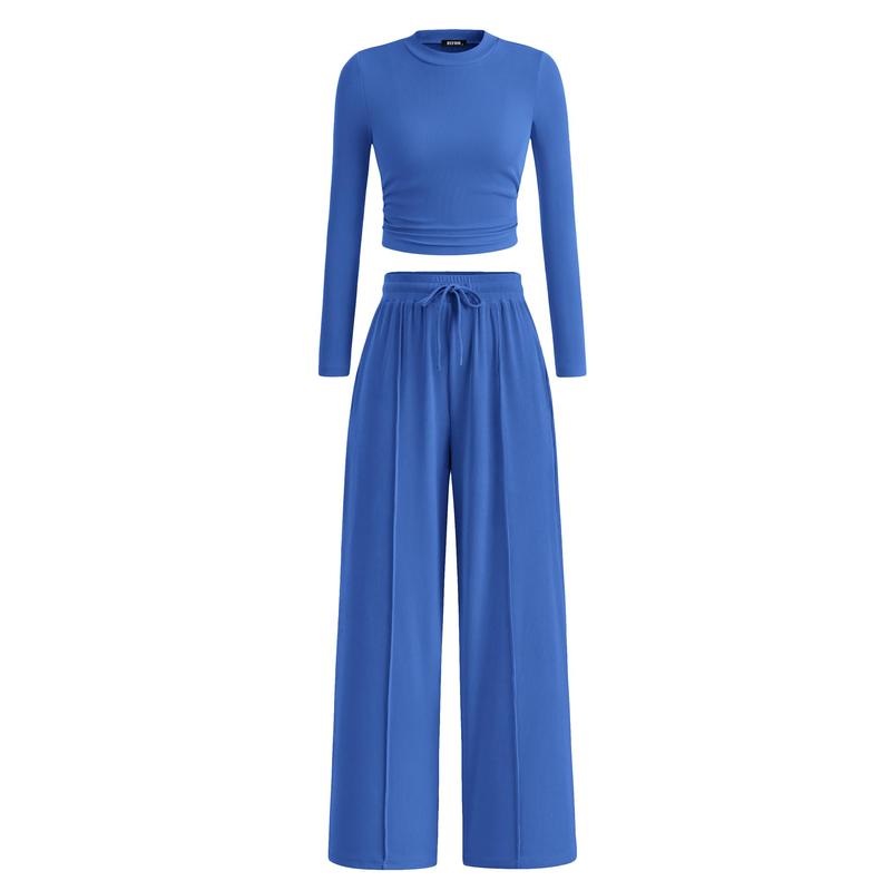 Mirela™ | Ribbed Knit Crop Top and Pants Set