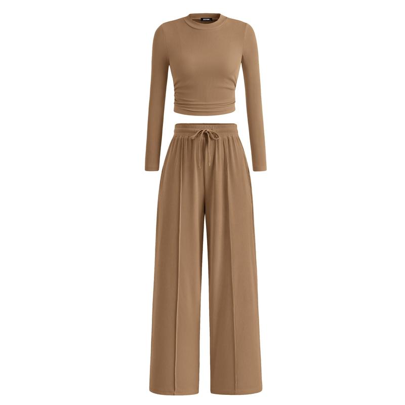 Mirela™ | Ribbed Knit Crop Top and Pants Set