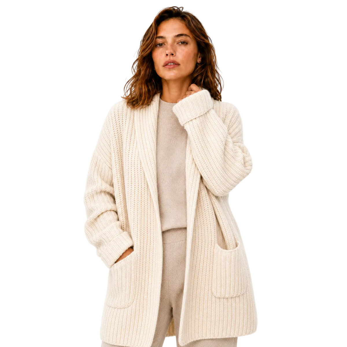 Elisabeth | Women's Oversized Knitted Cardigan with V-Neck and Pockets
