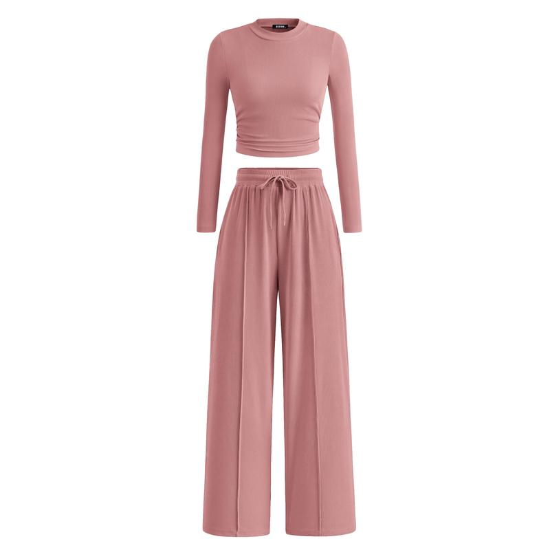 Mirela™ | Ribbed Knit Crop Top and Pants Set
