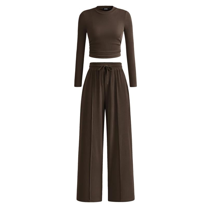 Mirela™ | Ribbed Knit Crop Top and Pants Set