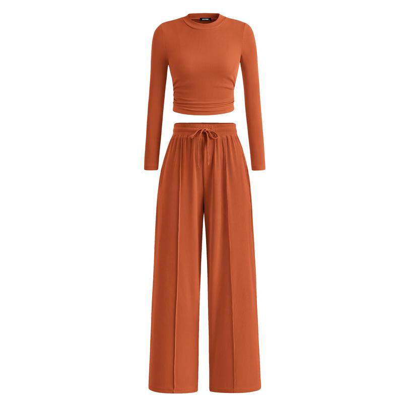 Mirela™ | Ribbed Knit Crop Top and Pants Set