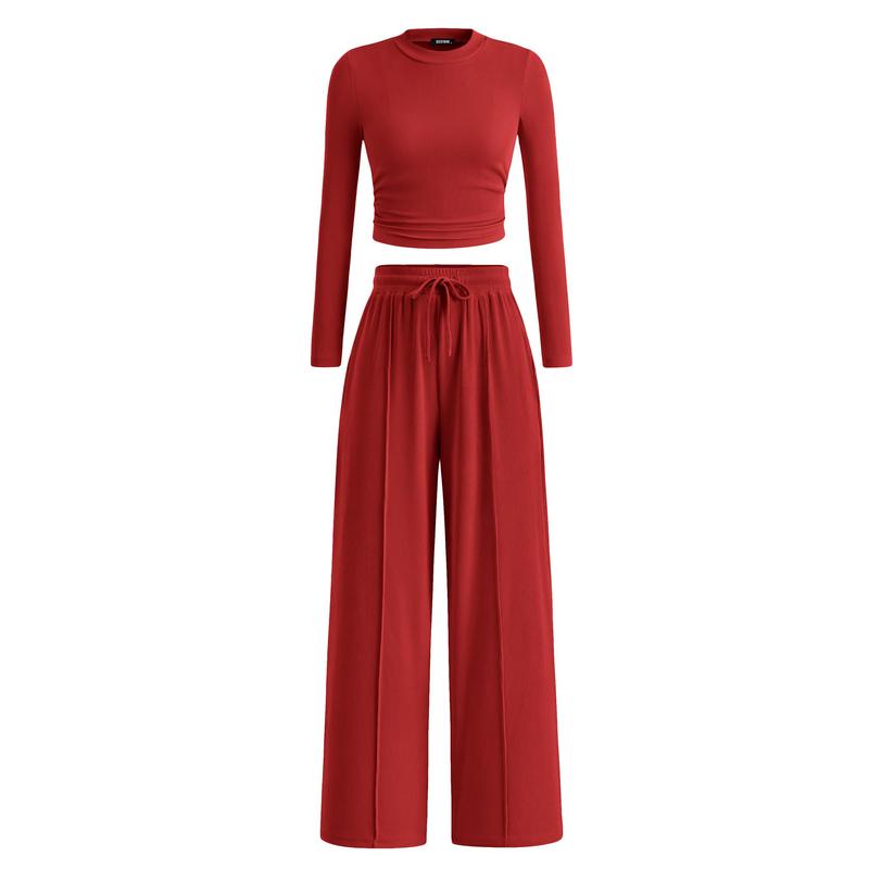 Mirela™ | Ribbed Knit Crop Top and Pants Set