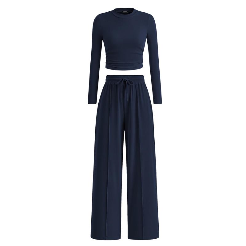 Mirela™ | Ribbed Knit Crop Top and Pants Set
