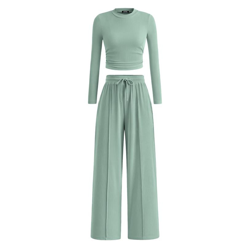 Mirela™ | Ribbed Knit Crop Top and Pants Set